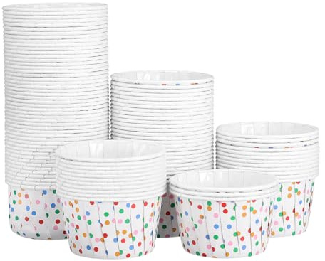 Operitacx 100Pcs Polka Dot Ice Cream Tubs - Paper Cupcake Cases for Baking - Greaseproof Muffin Liners Oven Safe - Rolled Edge Paper Ice Cream Cups Dessert Tubs for Sundae Cake Yoghurt Snacks