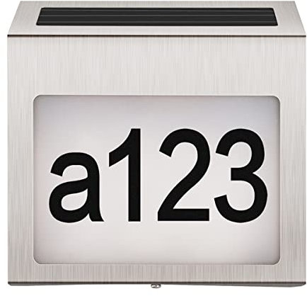Solar beleuchtete Hausnummer, ACMHNC 3 LED Solar Hausnummer mit Dämmerungsschalter aus Edelstahl Außen Wandleuchte Hausnummerleuchte mit Nummern 0-9 & Buchstaben A-E