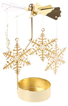 Schneeflocke Teelicht Karussell Glas Teelichthalter Gold Teelichtglas Rotierender Kerzenhalter Eisen Metall Kerzenständer für Valentinstag Deko Geschenk Hochzeit Dekoration Wohnzimmer Tischdeko