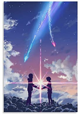 Ninainai Póster de dibujos animados de anime con tu nombre Kimi No Nawa, obras de arte en lienzo para pared, decoración moderna del hogar, 16 x 24 pulgadas (40 x 60 cm)