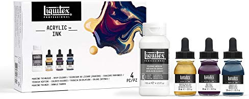 Liquitex 3699435 Ink Professionella flytande akrylfärger, högpigmenterade, åldersbeständiga, ljusäkta akrylbläck för kalligrafi och airbrush set om 3 färger i 30 ml bläck, mörka färger