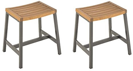 NATERIAL - 2er Set Gartenhocker ORIS - Sitzhocker - 37 x 46 x 46 cm - Aluminium - Eukalyptus FSC - Holzhocker - Balkonmöbel
