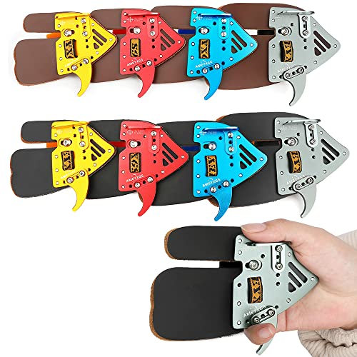 wolfman Bogenschießen Fingertab Fingerschutz S/M/L/XL Finger Tab Wache Leder Einstellbare Fingerschutzhandschuhe für Bogenfingerschutz Jagd Recurvebogen Jagd (S, Rot-Braun)
