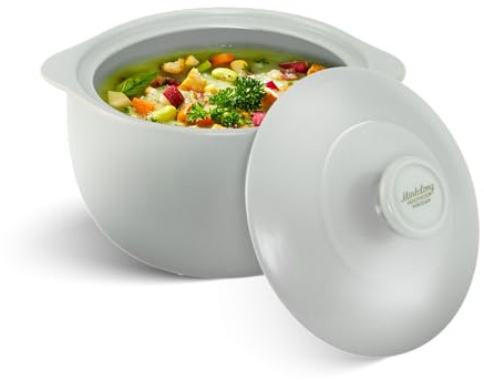 MINH LONG 1-Qt Porcelain Dutch Oven with Lid – Lead & Cadmium Free, Oven Safe to 482°F, Heat Retention, Clay Pot for Cooking on Gas & Infrared Cooktop, Use to Marinate, Cook, Bake, Refrigerate & Serve