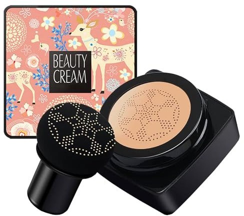 Mushroom Head Air Cushion Foundation CC Cream Water Feeling Flawless BB Cream Long-Lasting Moisturizing Oil Control, Lightweight & Smoothing Natural Concealer Makeup Gifts for Girl (Natural)