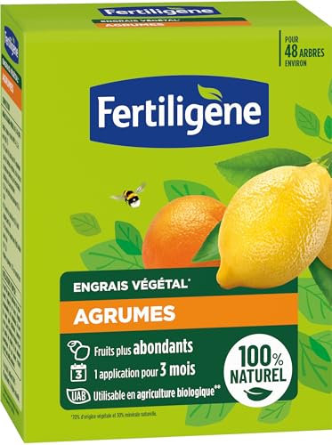 FERTILIGENE FEGAGR12 - Engrais Végétal Agrumes, Plantes Méditerranéennes 1,2 kg - Des fruits plus abondants - Seulement 1 application en 3 mois - Jusqu'à 48 arbres - Produit 100% naturel avec zéolite