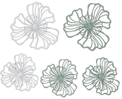 5Pcs Metal Flowers Wall Art Decor, 2 Layer Hollow Hanging Decor Flower Wall Art Hanging Garden Decorations Minimalist Modern Wall Art for Patio, Balcony, Living Room, Bathroom, Bedroom, Dining Room