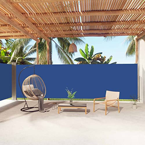 ARKEM Seitenmarkise Ausziehbar Blau 180x1000 cm Sichtschutz für BalkonTerrasse, Seitenrollo Wandhalterung
