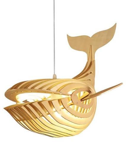 FAZRPIP Holz-Pendelleuchte – großer Fisch-Deckenleuchter – Moderne Boho-Hängelampe, Beleuchtungskörper für Esszimmer, Küche, Schlafzimmer, Wohnzimmer – verstellbare Kordel-Hängelampe