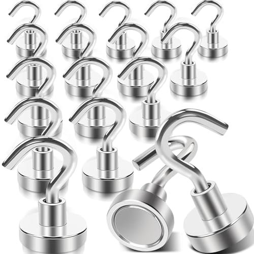 DGDUBRB 14 Stück Magnethaken Extra Stark, Magnete Stark Haken für Grill, 10Kg+ Neodym Magnete Extra Stark, für Zum Aufhängen Klassenzimmer, Kabinen, Garage, und Büro Metallhaken Magnethaken Klein