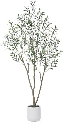 CROSOFMI Artificial Olive Tree 210 cm Large Artificial Plants Indoor in Plastic Pot Tall Fake Faux Plants for Indoors Outdoor Living Room Modern Decor (1 Pack)