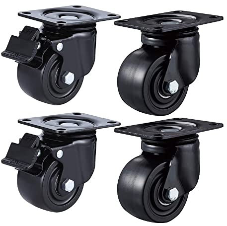 Ruedas de placa Ruedas giratorias de servicio pesado Ruedas giratorias de 50 mm y 2 pulgadas con freno Ruedas de placa de 300 kg Ruedas industriales de nylon silenciosas para muebles de banco de traba