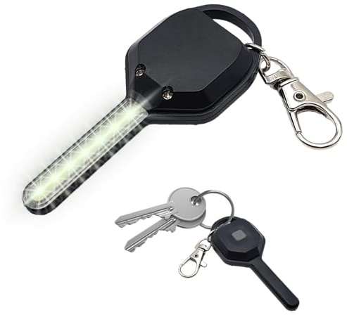 BullTek Nyckelformad nyckelring med fast och blinkande LED-ljus, perfekt för kvällspromenader och nödsituationer - drift med CR2032-batteri, Svart, Taglia unica