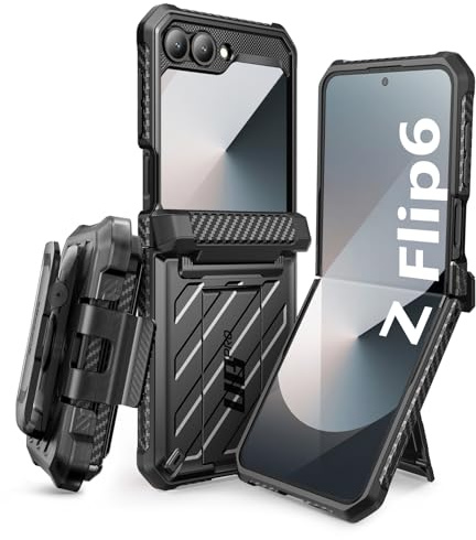 SUPCASE for Samsung Galaxy Z Flip 7 FE Case with Stand & Belt-Clip (Unicorn Beetle Pro), [Hinge Protection] [Front Screen Protector] Full Body Rugged Phone Cover for Galaxy Z Flip 6/5, Black