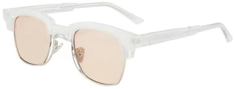 MUTYNE Lunettes de soleil carrées de luxe pour femmes et hommes, verres rétro transparents, monture semi-métallique, champagne blanc, taille unique