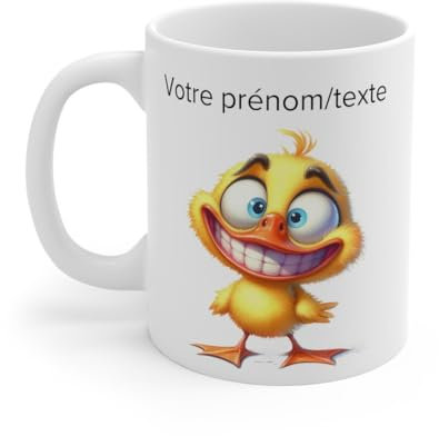 Teecustom Mug personnalisable personnalisé Canard souriant avec son prénom ou texte pour enfant et adulte, Céramique, 325ml
