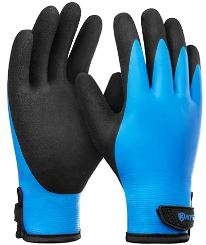 KAYGO guanti da lavoro termici impermeabili invernali, rivestimento in lattice a mano completa, fodera isolata per congelatore Tempo freddo Pesca Inverno Lavoro all'aperto, KG145W (Blu, taglia 10)