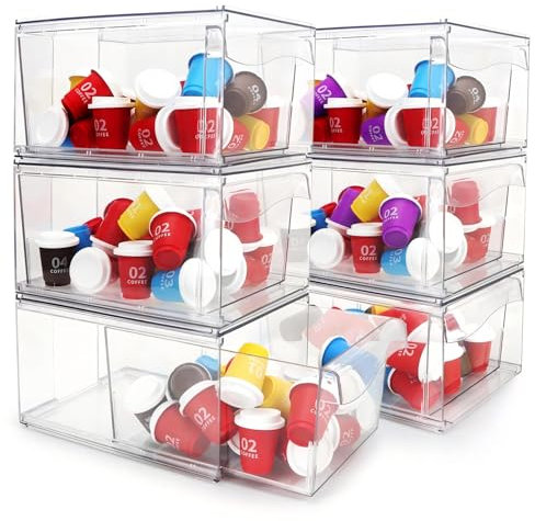 Confezione da 6 cassetti impilabili per cialde di caffè, in acrilico trasparente, organizer per K-Cup per casa e ufficio