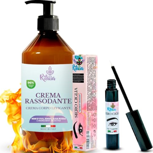 Ritalia® Stor 500ml Anti-cellulitkräm + serum lash för mage och höfter med BIO-ingredienser och koffein kraftfullt fettförbrännande, uppstramande, dränerande kräm för ben (Serumpestañas)