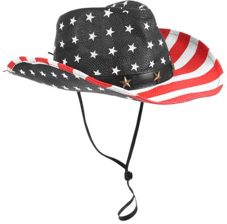 ibasenice Denim Westernhut Mit Flaggenmotiv Unabhängigkeitsfeier Hut Für Damen Und Herren Festliches Accessoire Für Festivals Und Mottopartys