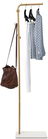 TAPMING Garderobenständer,Freistehend Standgarderobe Kleiderständer Kleiderhaken Flurgarderobe,für Mäntel, Hüte, Taschen, für Eingangsbereich, Flur,Landhausstil (Gold+Weiß)