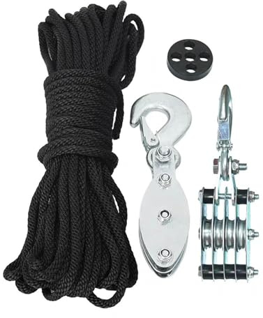 KOVNISE Seilrollenheber 1000 KG Seilzugblock und Tackle-System 8:1 Hubkraft Robuster Seilzug für Tierhaltung Garage Lager Bau (Black)