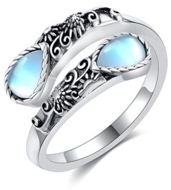 CUPENDA Moonstone Ring Sterling Silver Sunflower Spoon Ring You Are My Sunshine Victorian Jewellery for Women