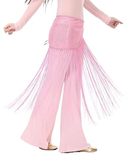 Bauchtanz Hüftschal,Bauchtanz Hüfttuch aus Chiffon Frauen Bauchtanz Pailletten Quaste Hüfte Schal Bauchtanz Dreieck Hip Schal Wrap Gürtel Rock Fransen(Pink)