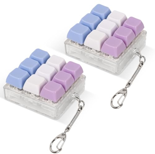2 Pcs Keyboard Fidget Toys Fidget Clicker for Adults to Relieve Stress and Anxiety Decompression Keyboard Fidget Keychain (Purple and White)