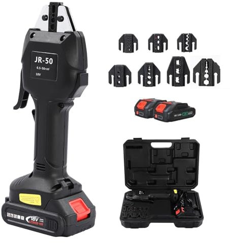 ANGDI Pinza crimpatrice per terminali di Cavi elettrici, 2 pinze a Batteria con 7 stampi, Pinza crimpatrice Portatile per Cavi elettrici con Forza di crimpatura Massima di 16 KN(Black)