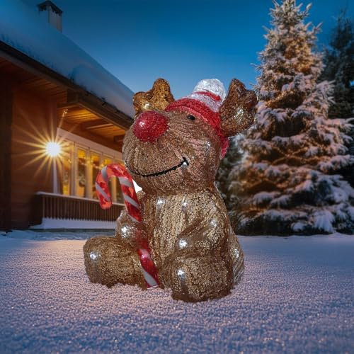 MARELIDA Acrylfigur Weihnachten Außen Dekofigur Gartenfigur 24cm (LED Rentier mit Zuckerstange)