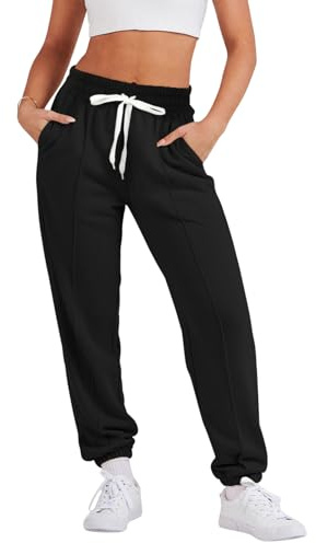 Zhiaek Pantalon Jogging Femme Taille Elastique Pantalon Survetement Femme avec Poches Pantalons de Sport Décontracté Confortable pour Training Fitness Casual Gym Running Noir L