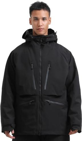 GSOU SNOW Uomo Donna Giacca da Sci Baggy Giacca da Snowboard Larghi Giacca da Neve Oversize - Multitasche Impermeabile Antivento Traspirante Isolante Caldo con Cappuccio