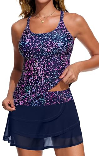 Yonique Two Piece Tankini Swimsuits for Women with Shorts Tummy Control Bathing Suits Athletic Swimwear Starry Sky XL