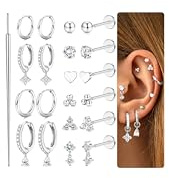 Krfy 16G/18G/20G Helix Piercings Chirurgenstahl Push In Ohrringe Damen Creolen Gold Silber Helix Ring Labret Stud Tragus Conch Knorpel Piercing Ohr Nasenpiercing Ohrringe Stecker Tragus Piercing Set