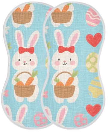 miaozhen Busy Bunny - Juego de 2 paños de algodón para eructos infantiles de muselina suave al tacto para recién nacidos, 22 x 11 pulgadas