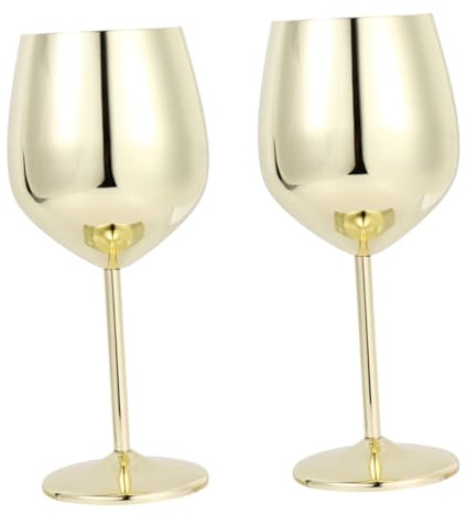 TOBBOMEY 2 pezzi Bicchieri da Vino in Acciaio 304 Calici Cocktail Infrangibili Leggeri e Resistenti Design Elegante con Base Alta per Bar e Feste