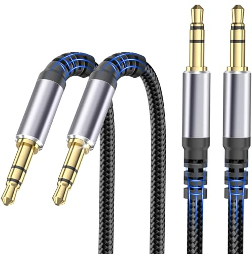Cable Jack 3.5mm Macho Macho 1,2M (2 Piezas), Cable Audio Jack 3,5 mm HiFi Stéréo Nylon Tressé Compatible con Teléfonos, Radio de Coche, PC, Tabletas, Auriculares, Sistema Estéreo, Altavoz, Negro