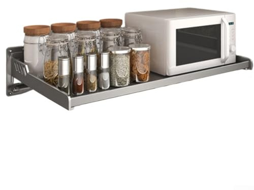 ZiStarlilife Étagère murale pour four à micro-ondes avec construction en acier au carbone et crochets réglables pour rangement de cuisine, gris, 35 x 50 cm (35 x 60 cm)