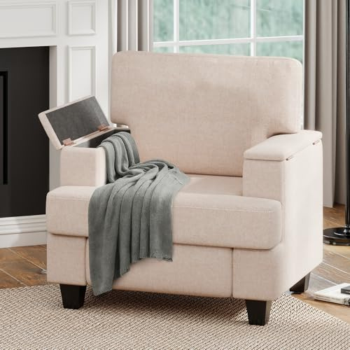 Ckaff Extragroß Ohrensessel Sessel Wohnzimmer mit Stauraum, Fernsehsessel Relaxsessel mit Armlehnen mit Stauraum & Wurfkissen, Polstersessel Einzelsofa für Wohnzimmer Schlafzimmer, Beige