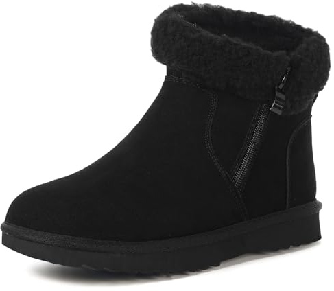 Hsyooes Snow Boots for Women Genuine Suede Leather Winter Boots Water Resistant Warm Booties Fur Lined Ankle Booties Fuzzy Outdoor Classic Black 42