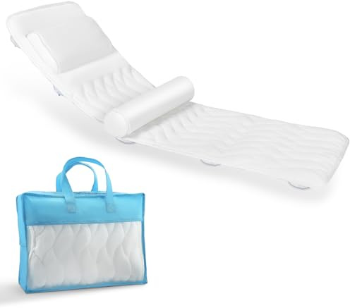 Cuscino da Bagno Corpo Intero, Materassino Antiscivolo con Ventose per Vasca da Bagno, Supporto per Collo Schiena e Lombari, Adatto per Altezze 160-180cm (Bianco)
