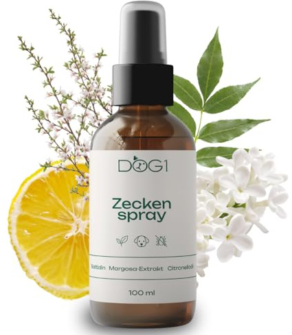 DOG1 Zeckenspray für Hunde – Langzeit-Zeckenschutz mit Margosa & Saltidin – Hautverträglich mit Zitrusduft – Alternative zu Spot-on, Zeckenhalsband & Kokosöl – Made in Germany – 100 ml