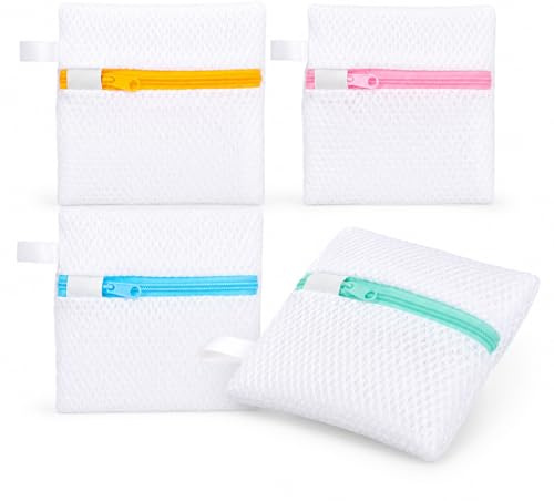 4 Pcs Small Mesh Laundry Bags,Polyester Laundry Scent Beads Bag with Zipper,Durable small net bags,Reusable Laundries Pod Anti-Sticking Bag,for Pods Scented Beads Most Washing Machine