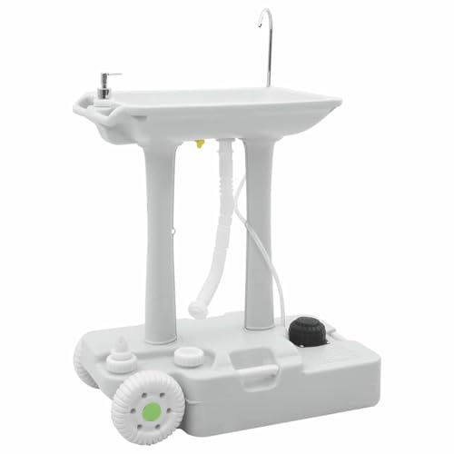 Teenpull Lavamani da campeggio con ruote, grigio, 72 x 42 x 103 cm, in polietilene ad alta densità, portatile, per esterni, campeggio, escursionismo e picnic, resistente alle intemperie e facile da