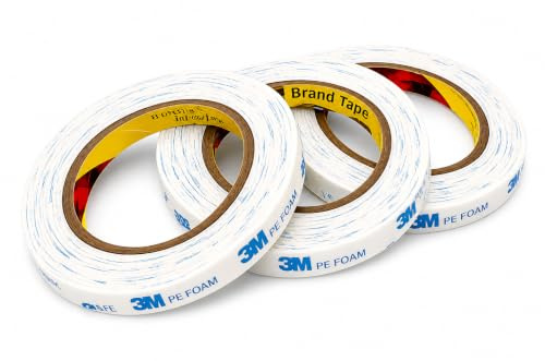 3M - Cinta adhesiva de doble cara 1600T extrafuerte de espuma de polietileno de 12 mm x 5 m, 3 rollos, cinta de montaje impermeable para interiores y exteriores, para fijación de objetos y cuadros (3