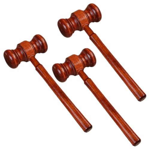 YOSADIER Martillo de Madera Marrón para Juez y Abogado, Mazo Multifuncional Portátil para Subastas y Regalos, Pack de 3 Piezas