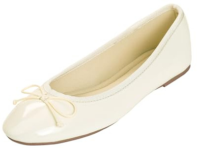 Feversole Women's Macaroon Colorful Memory Foam Cushion Ballet Flat Pumps Patent Beige