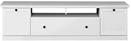 trendteam smart living - Baxter - TV-Schrank - Weiß - TV-Unterteil mit 2 Türen, 1 Klappe und 1 Offenem Fach - (BxHxT) 177 x 49 x 41 cm - Schwarze Metall Knopfgriffe, Sockel