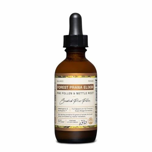 Forest Prana Elixir Pine Pollen and Nettle Root Tincture – 1:2 True Dual-Stage Extraction – Mountain Harvest Pine Pollen – 2 Fl Ounce Bottle
